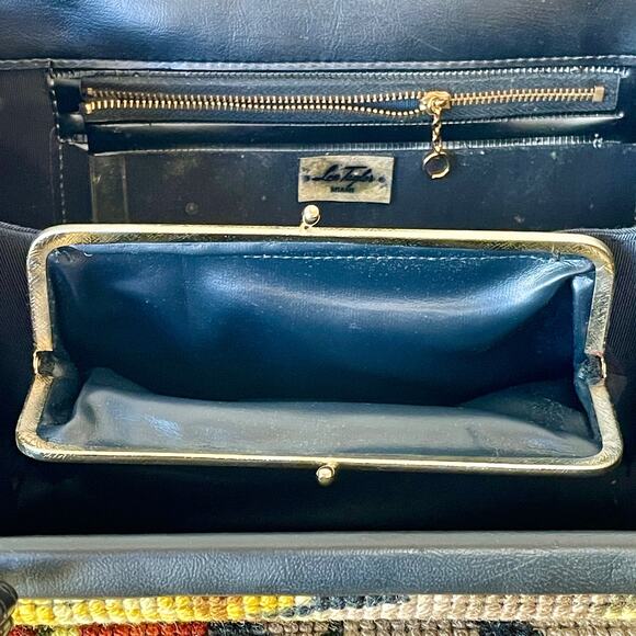 Lou Taylor Miami Vintage Frame Purse Floral Art Tapestry Gold Hardware - Picture 12 of 16